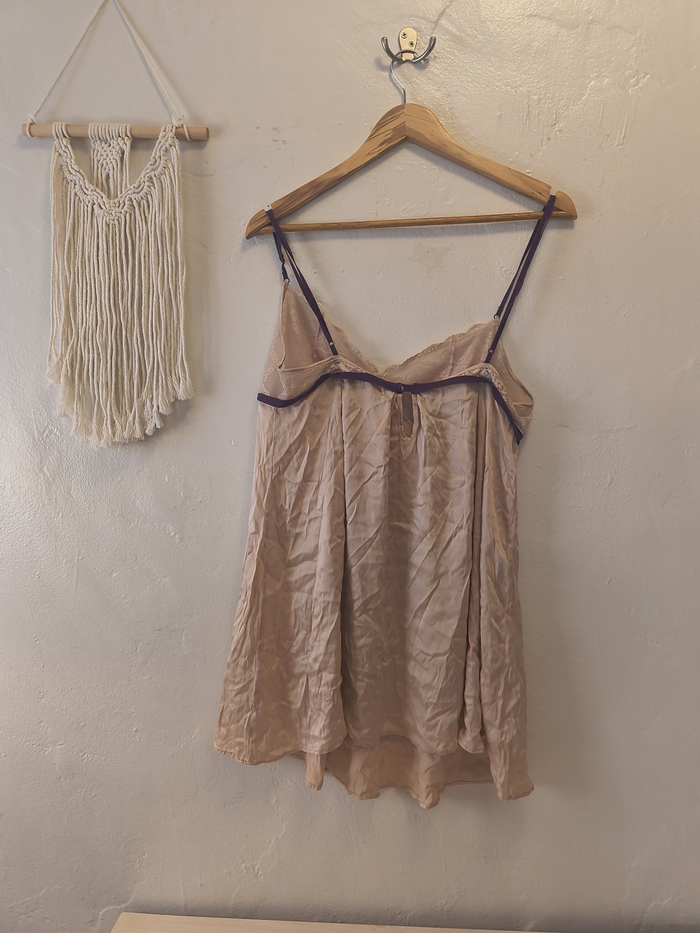 Blush/Cream Silk Blend Lace Babydoll Chemise Purple Trim L - Picture 3 of 8